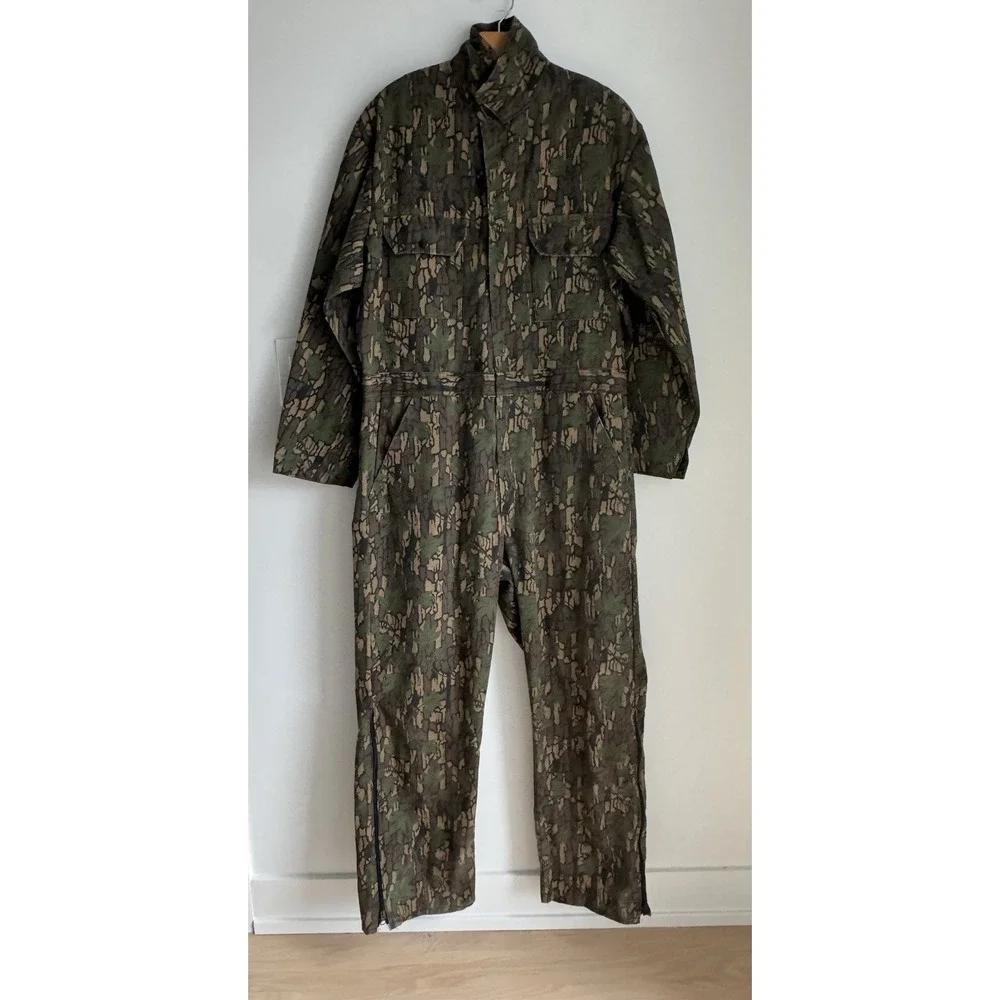 Vintage Deer River Coveralls Mens Large Camo TREBARK Hunting Outdoors USA 90s